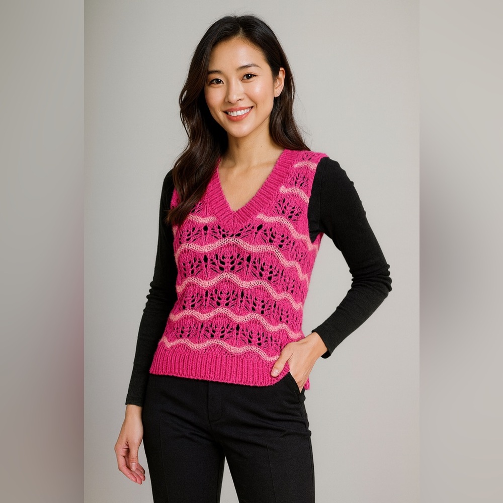 Zara Pink V-Neck Knit Sweater